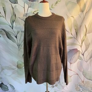 KNIGHTSBRIDGE | Vintage Striped Acrylic Crewneck Sweater in Brown sz M